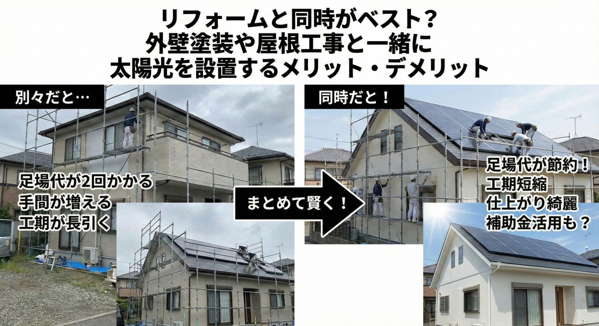リフォームと同時がベスト？外壁塗装や屋根工事と一緒に太陽光を設置するメリット・デメリット