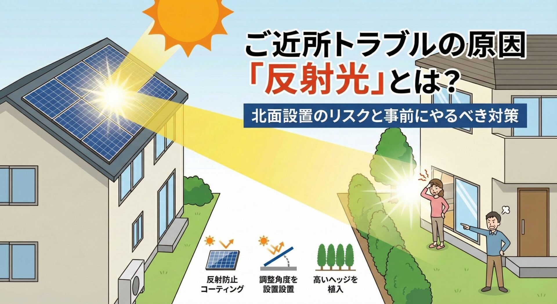 ご近所トラブルの原因「反射光」とは？北面設置のリスクと事前にやるべき対策
