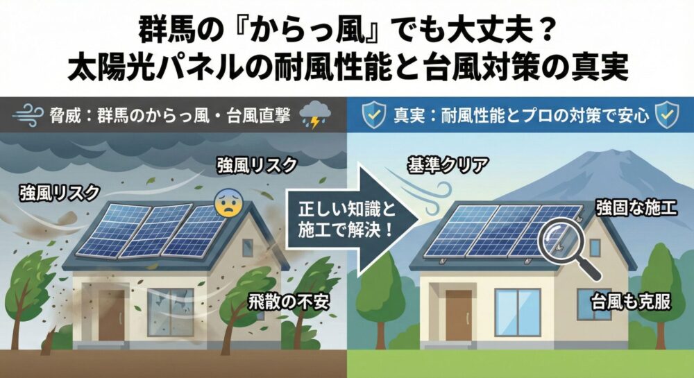 群馬の「からっ風」でも大丈夫？太陽光パネルの耐風性能と台風対策の真実