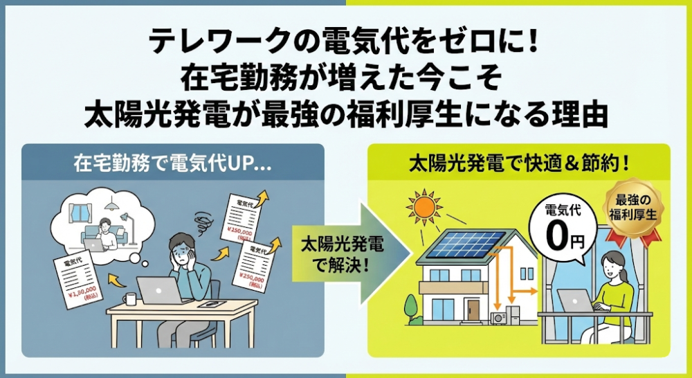 テレワークの電気代をゼロに！在宅勤務が増えた今こそ太陽光発電が最強の福利厚生になる理由