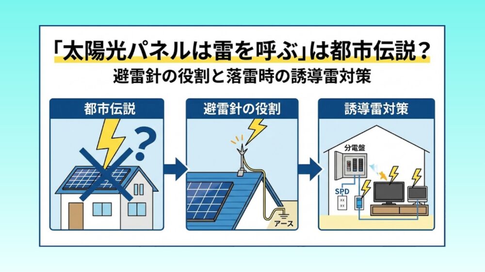 「太陽光パネルは雷を呼ぶ」は都市伝説？避雷針の役割と落雷時の誘導雷対策
