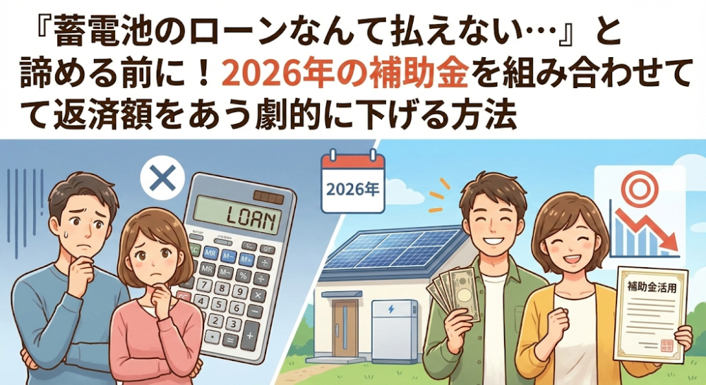 「蓄電池のローンなんて払えない…」と諦める前に！2026年の補助金を組み合わせて返済額を劇的に下げる方法