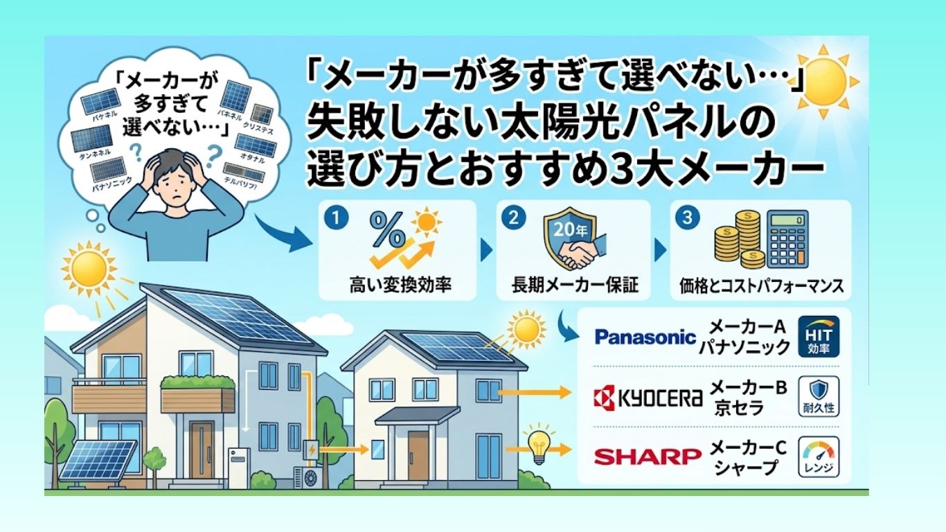 「メーカーが多すぎて選べない…」失敗しない太陽光パネルの選び方とおすすめ3大メーカー