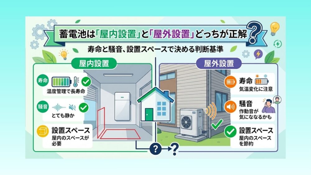 蓄電池は「屋内設置」と「屋外設置」どっちが正解？寿命と騒音、設置スペースで決める判断基準